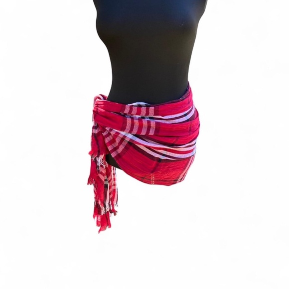 Dark Red Plaid Scarf - Picture 3 of 7